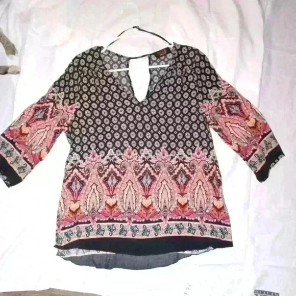 Women's 3/4 Sleeved 100 % Rayon Tunic Top by Renee C Made in USA Bohemian - Picture 1 of 11